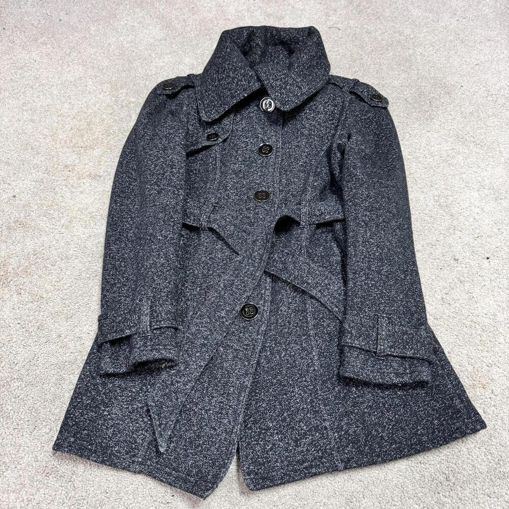 Iz Byer Coat Gray Long Sleeve Button Up Belted Women’s Size Small